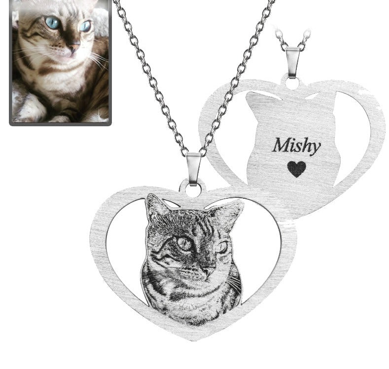 Silhouette Halo-Heart Life-Like Cat Necklace - Dazzle Wears