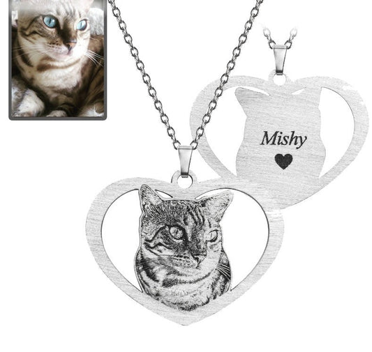 Silhouette Halo-Heart Life-Like Cat Necklace - Dazzle Wears