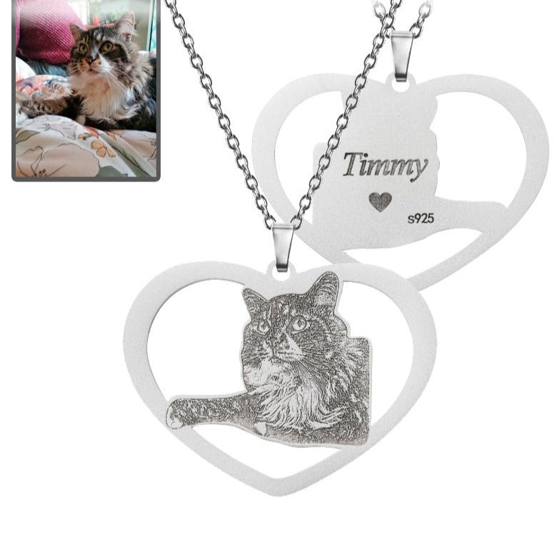 Silhouette Halo-Heart Life-Like Cat Necklace - Dazzle Wears